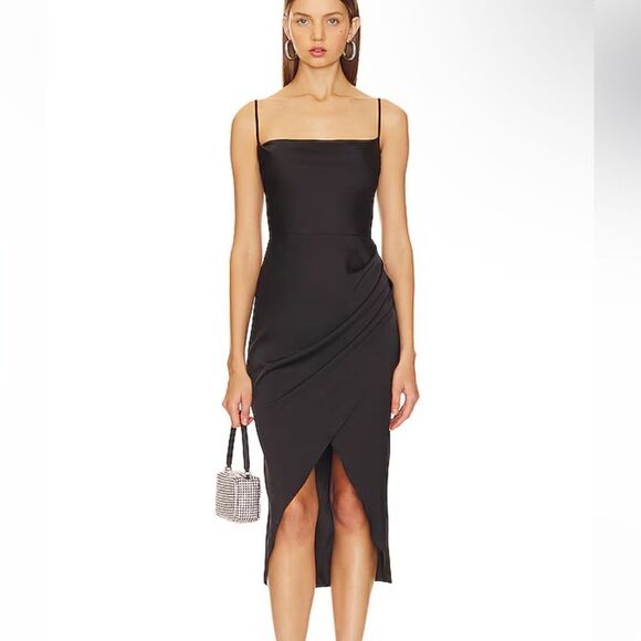NWT More To Come Adonia Wrap Midi Dress in Black strappy Revolve M - Picture 1 of 8